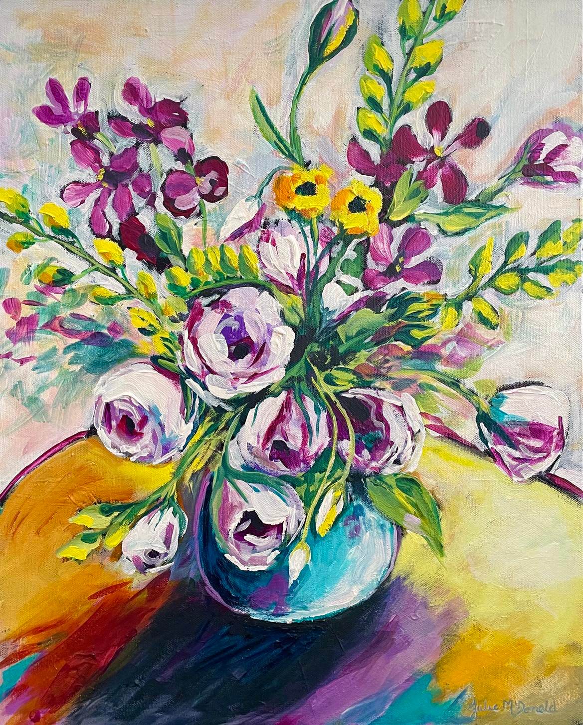 Purple and Yellow Florals in Vase